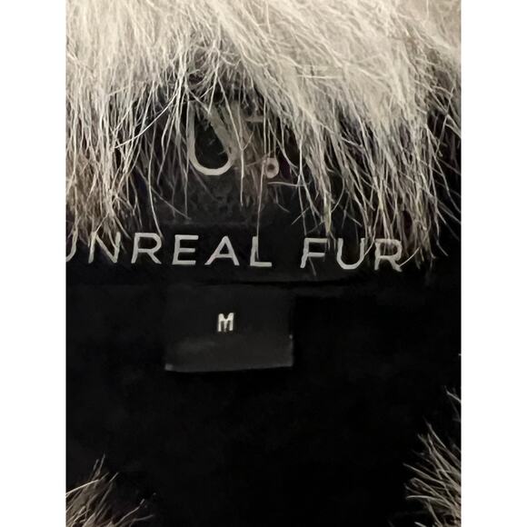 Unreal Fur Wet Look Black Aviator Jacket Size M NEW - Picture 4 of 11